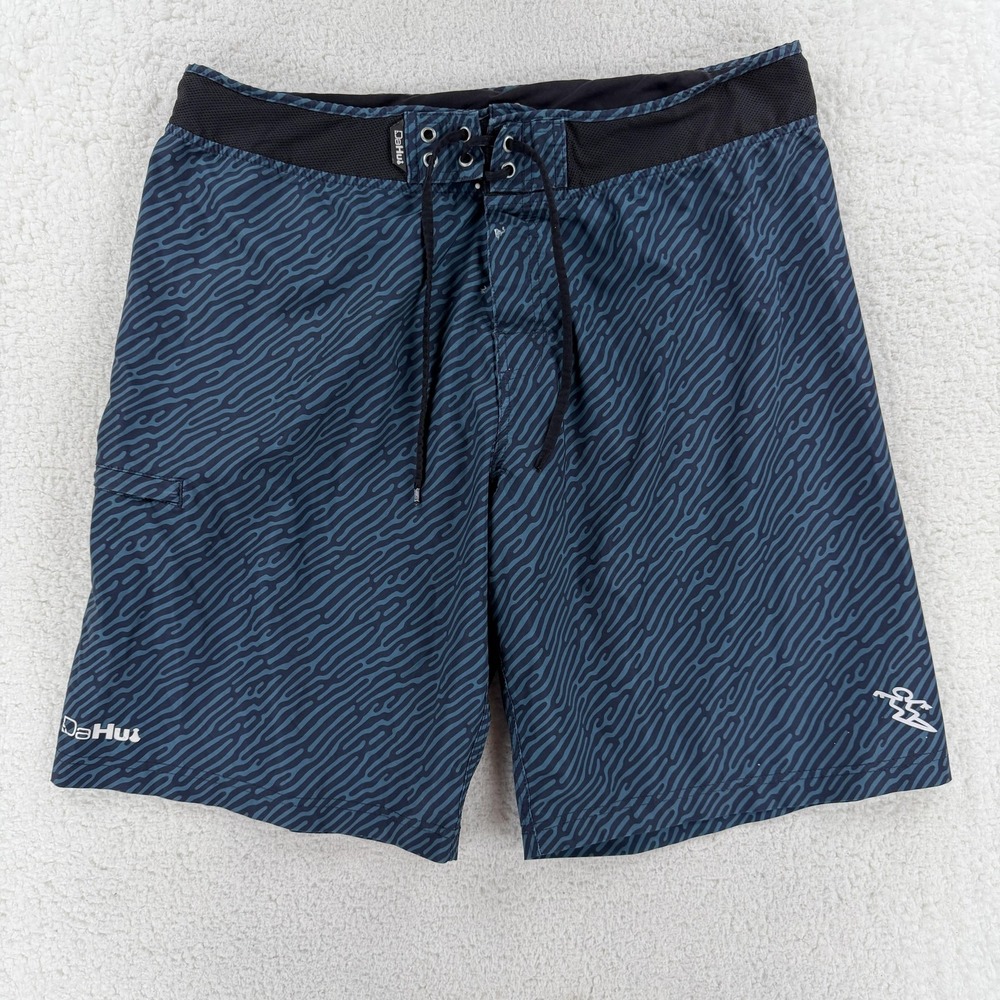 Da Hui‎ Board Shorts Mens 40 Blue Wave Print Surf Swim Trunks Stretch Quick Dry